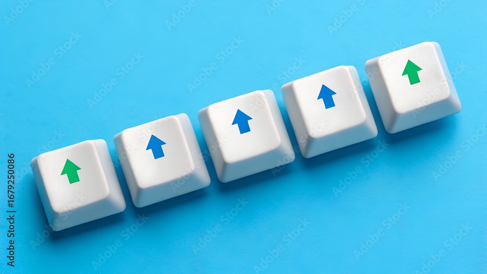 Obraz premium Directional Pattern – Input Logic and Symbolic Contrast Symbolism, Technology, Conceptual, Strategy, Abstract, Arrow Key Line and Green-Blue Color Scene