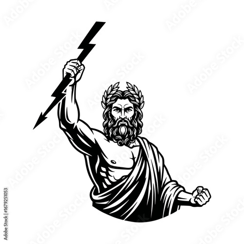 Zeus Greek God Holding Lightning Bolt Vector Illustration