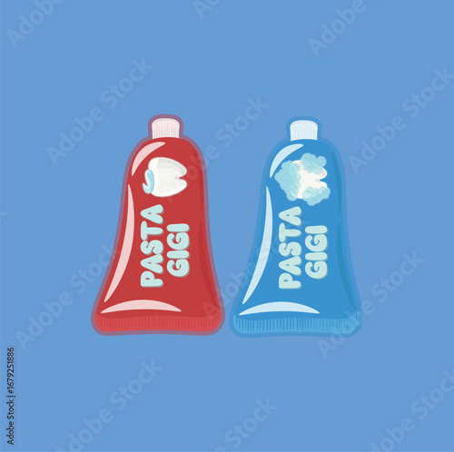 illustration of toothpaste, two bottles of toothpaste, to maintain healthy and clean teeth, cartoon about dental health