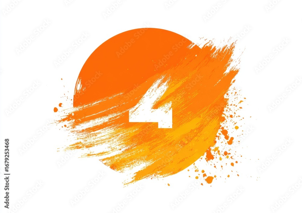 Fototapeta premium Orange circle with a white number four