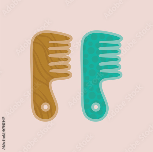 illustration of a hair comb, hair brush, for tidying hair, made of plastic or wood in a cute cartoon style