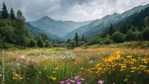 Fototapeta Naklejka Na Ścianę i Meble -  Lush mountain valley meadow in summer