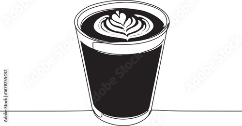 Elegant matcha tea illustration in a minimalist line drawing sty