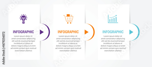 Business process visualization with 3 steps white diagram in two row | Arrow indicator vector illustration with icon | Modern elegant design for presentation, web, corporate with curve
