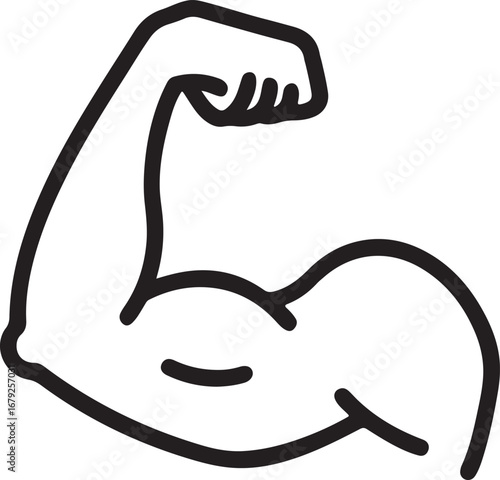 Robust Muscular Arm Drawing, Fitness Power Icon, Black Outline Style