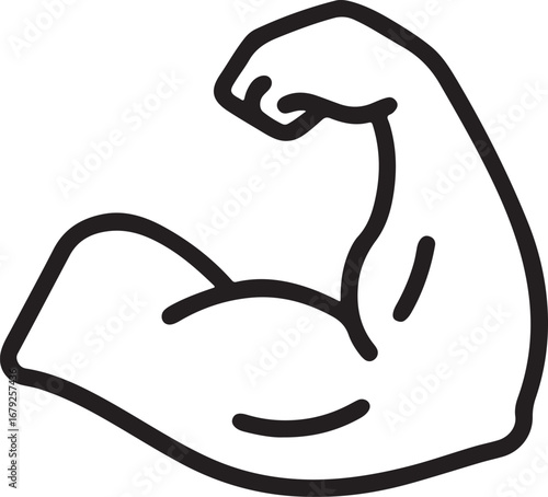 Powerful Muscular Arm Illustration, Fitness Icon, Black Outline Design