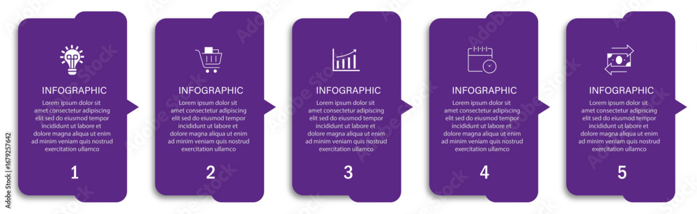 Obraz premium Timeline business process visualization with icon | Modern infographic design with arrow indicator suit for web, corporate, presentation | 5 steps eminence diagram vector illustration