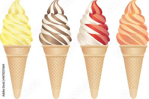 Artisan Cones: A vibrant assortment of artisanal ice cream cones, each meticulously crafted with layers of flavor and texture, representing a sweet indulgence.