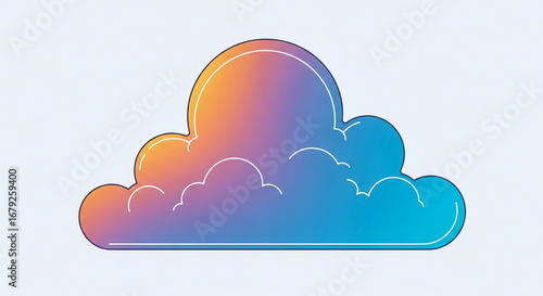 Colorful cloud illustration with orange, purple, and blue gradient on a light blue background.