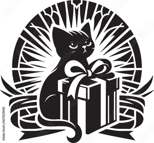 Silhouette of a group of people with flags and torches within a floral frame design