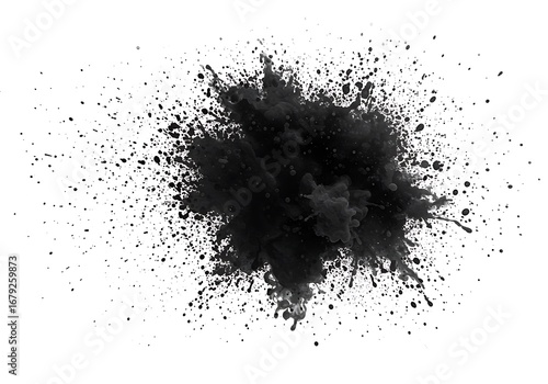Black powder explosion isolated on white background