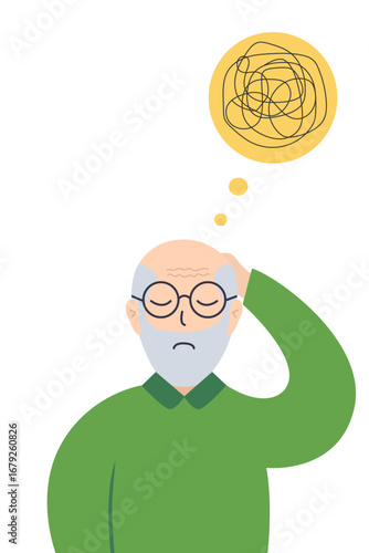Senior man suffers from memory loss and dementia.