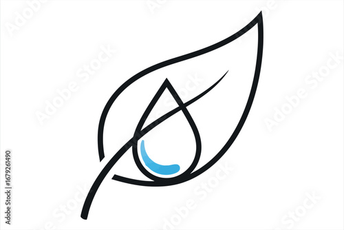 Eco Leaf Water Drop Outline Logo Design