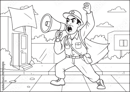 Illustration of a charismatic leader delivering message with meg