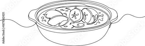 Minimalist single line drawing showcasing Burundian banana stew