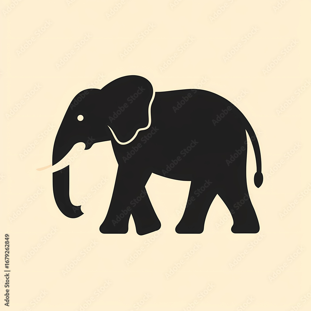 Fototapeta premium Black Elephant Silhouette on Beige Background