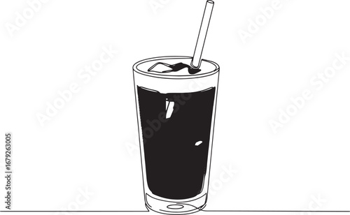Minimalist continuous line drawing of a refreshing iced mocha be