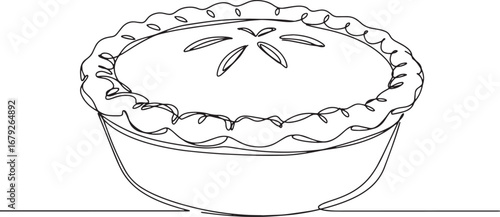 One-line drawing illustration of a delectable pie perfect for cu