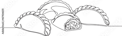 Elegant continuous line drawing of argentinian empanadas against