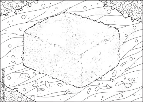 Line Art Illustration of a Lamington Dessert Cake with Coconut C