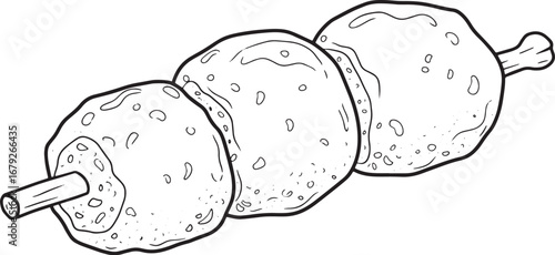 Hand Drawn Kofta Skewer Illustration in Black and White Line Art