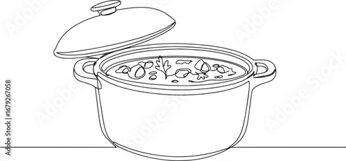 Continuous Line Drawing of Nourishing Goulash Pot Prepared in Ho