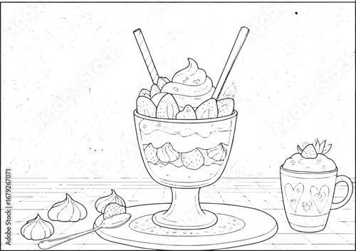 Elegant Dessert Illustration: Eton Mess in a Garden of Sweets an