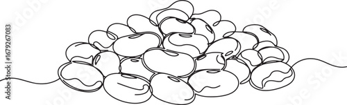 Continuous line art of black beans, a minimalist culinary illust