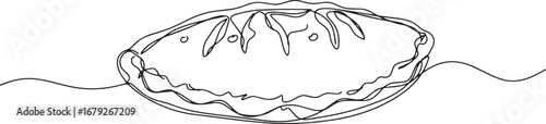 Minimalist calzone illustration rendered in a continuous single