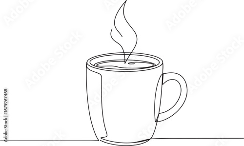 Continuous Line Drawing of Coffee Cup with Steam Elegant and Min