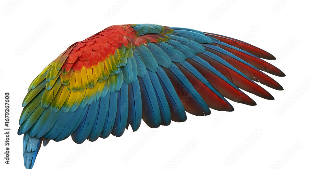Fototapeta premium Colorful Wing Feathers Isolated on Transparent Background