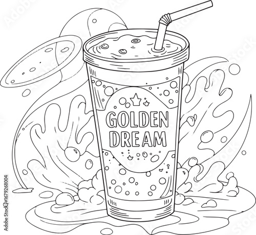 Illustration of a refreshing drink with a straw, perfect for sum