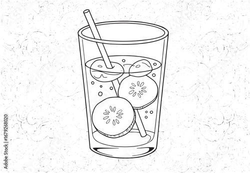 Refreshing cucumber water illustration with intricate background