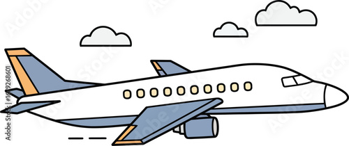 Airplane flying in the sky with clouds on transparent background