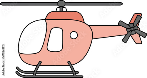 A pink cartoon helicopter with black rotor and skids on white background on transparent background