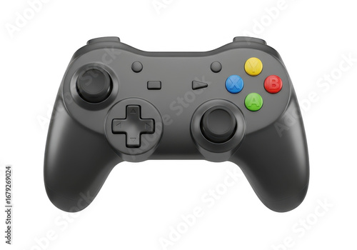 Black video game controller isolated on transparent background