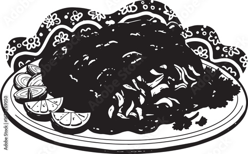 Delicious Cochinita Pibil Illustration with Vibrant Garnishes an