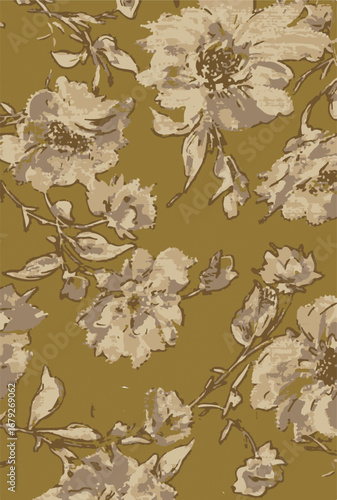 Big flowers pattern, upscale floral pattern. graphical textures floral, trendy colors pattern , flowers background with leaves. vector illustration