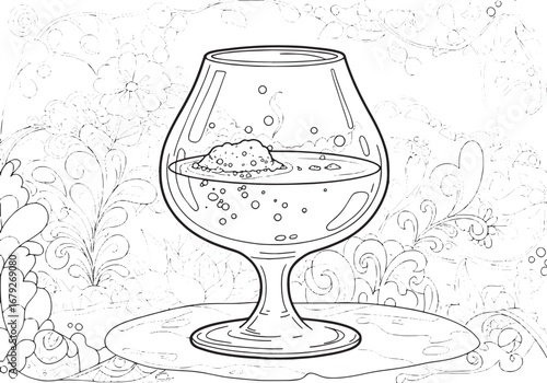 Elegant brandy illustration with floral details for coloring boo