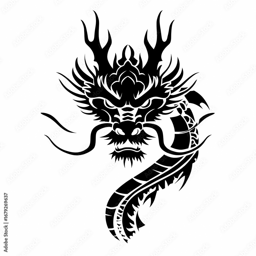 Fototapeta premium Black dragon head tattoo design