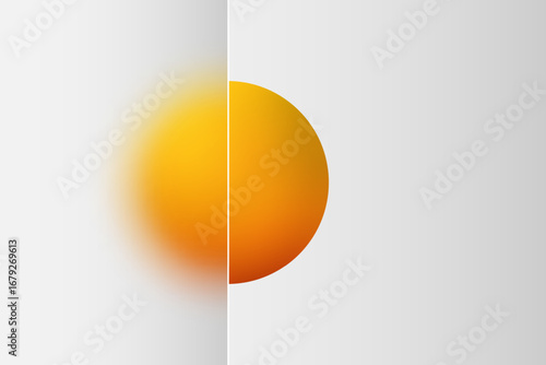 Glass morphism concept: 3D yellow sphere with a blur effect on a gray background. Eps 10