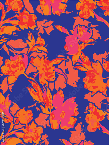 Big flowers pattern, upscale floral pattern. graphical textures floral, trendy colors pattern , flowers background with leaves. vector illustration