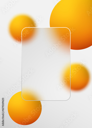 Modern abstract background with a glass morphism effect and volumetric yellow spheres. Eps 10