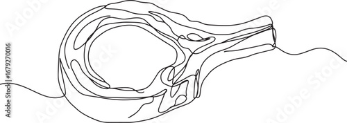 Minimalist pork chop line art illustration on a stark white back