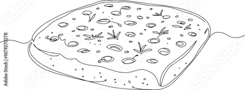Minimalist Line Art of Focaccia Bread with Herbs and Olive Oil D
