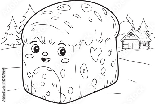Whimsical Finnish Kalakukko Cartoon Character in a Winter Landsc