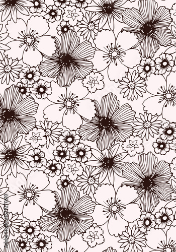 Big flowers pattern, upscale floral pattern. graphical textures floral, trendy colors pattern , flowers background with leaves. vector illustration