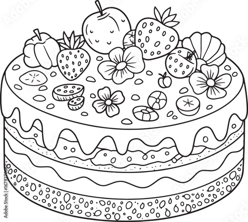 Delightful detailed line art illustration of a fancy multilayere
