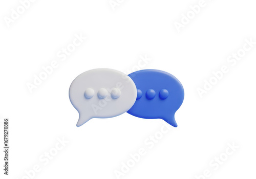 Two 3d chat bubbles, one white and one blue, isolated on white isolated on transparent background