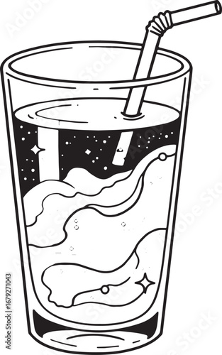 Cosmic Elixir: A whimsical drink illustration with galaxy-inspir